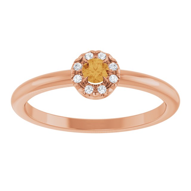 14K Rose Natural Citrine & .03 CTW Natural Diamond French-Set Halo-Style Ring