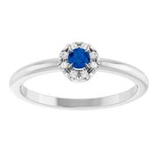 14K White Natural Blue Sapphire & .08 CTW Natural Diamond French-Set Halo-Style Ring