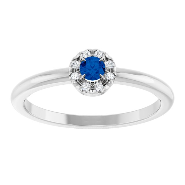 14K White Natural Blue Sapphire & .08 CTW Natural Diamond French-Set Halo-Style Ring