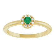 14K Yellow Natural Emerald & .03 CTW Natural Diamond French-Set Halo-Style Ring