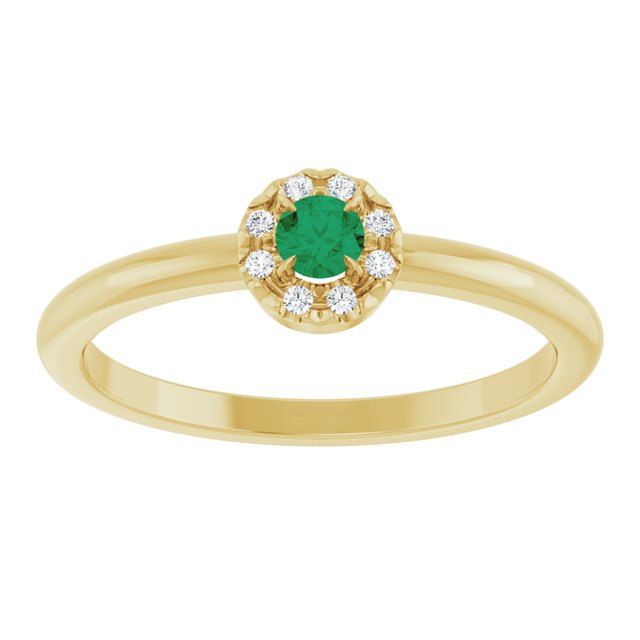 14K Yellow Natural Emerald & .03 CTW Natural Diamond French-Set Halo-Style Ring