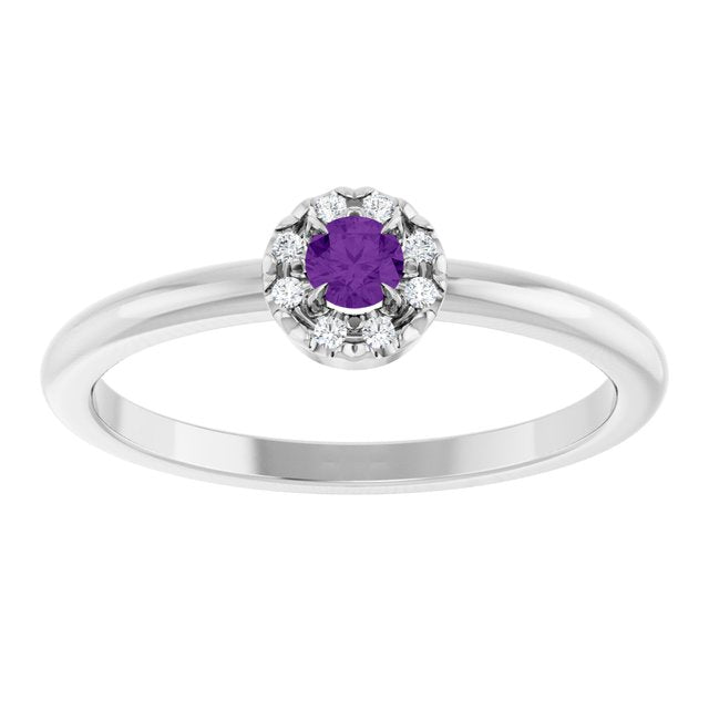 Sterling Silver Natural Amethyst & .03 CTW Natural Diamond French-Set Halo-Style Ring