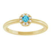 14K Yellow Natural Blue Zircon & .03 CTW Natural Diamond French-Set Halo-Style Ring