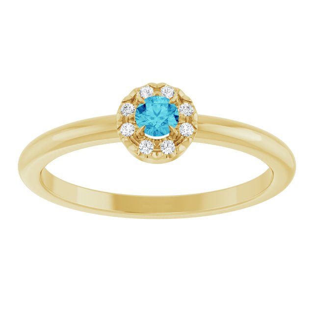 14K Yellow Natural Blue Zircon & .03 CTW Natural Diamond French-Set Halo-Style Ring