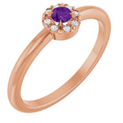 14K Rose Natural Amethyst & .03 CTW Natural Diamond French-Set Halo-Style Ring