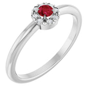 Sterling Silver Lab-Grown Ruby & .03 CTW Natural Diamond French-Set Halo-Style Ring