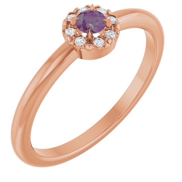 14K Rose Lab-Grown Alexandrite & .03 CTW Natural Diamond French-Set Halo-Style Ring