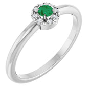 Sterling Silver Lab-Grown Emerald & .03 CTW Natural Diamond French-Set Halo-Style Ring