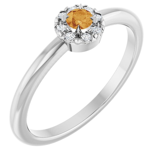 14K White Natural Citrine & .03 CTW Natural Diamond French-Set Halo-Style Ring