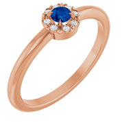 14K Rose Natural Blue Sapphire & .03 CTW Natural Diamond French-Set Halo-Style Ring
