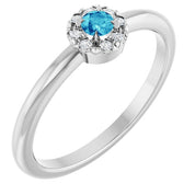 Sterling Silver Natural Blue Zircon & .03 CTW Natural Diamond French-Set Halo-Style Ring