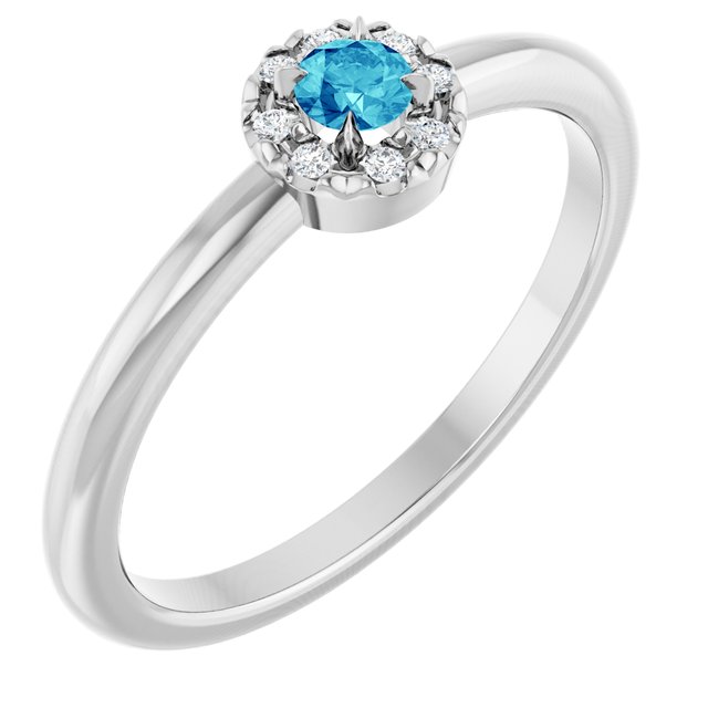 Sterling Silver Natural Blue Zircon & .03 CTW Natural Diamond French-Set Halo-Style Ring