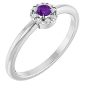 Sterling Silver Natural Amethyst & .03 CTW Natural Diamond French-Set Halo-Style Ring