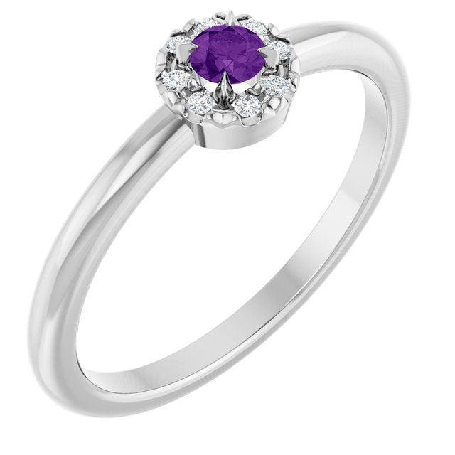 Sterling Silver Natural Amethyst & .03 CTW Natural Diamond French-Set Halo-Style Ring
