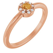 14K Rose Natural Citrine & .03 CTW Natural Diamond French-Set Halo-Style Ring