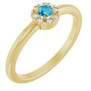 14K Yellow Natural Blue Zircon & .03 CTW Natural Diamond French-Set Halo-Style Ring