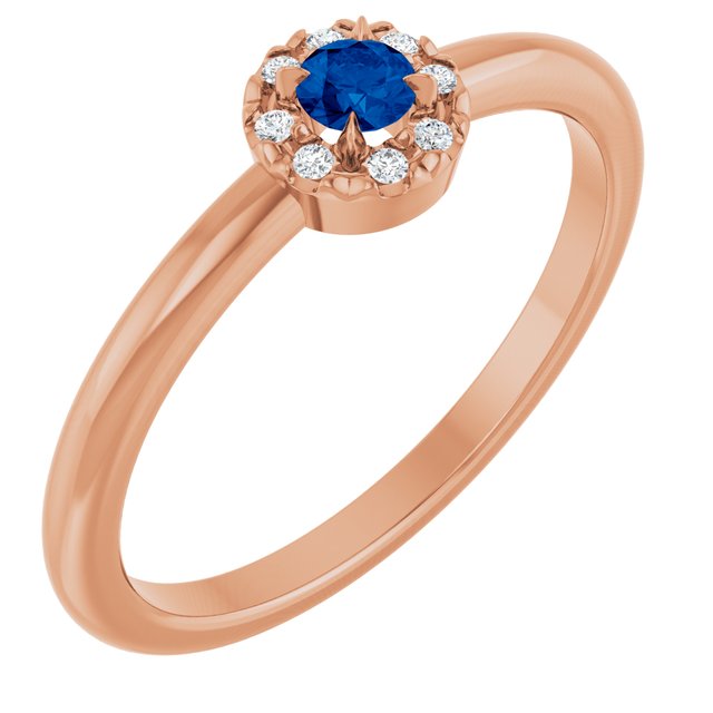 14K Rose Lab-Grown Blue Sapphire & .03 CTW Natural Diamond French-Set Halo-Style Ring