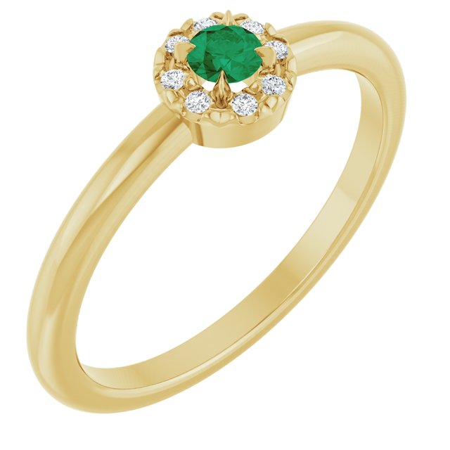 14K Yellow Natural Emerald & .03 CTW Natural Diamond French-Set Halo-Style Ring