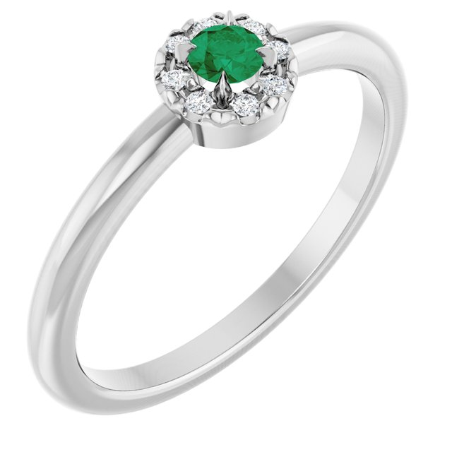 Sterling Silver Natural Emerald & .03 CTW Natural Diamond French-Set Halo-Style Ring