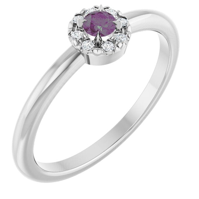 Sterling Silver Lab-Grown Alexandrite & .03 CTW Natural Diamond French-Set Halo-Style Ring