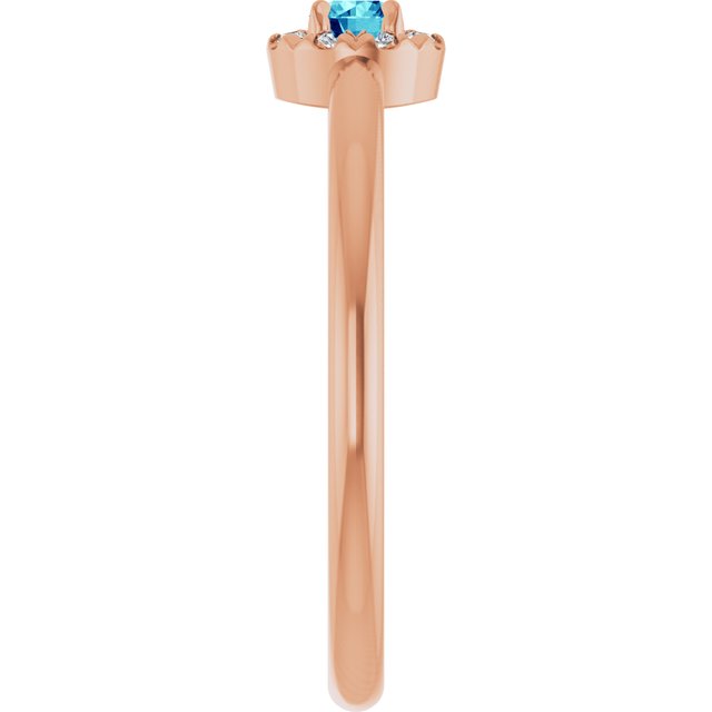 14K Rose Natural Blue Zircon & .03 CTW Natural Diamond French-Set Halo-Style Ring