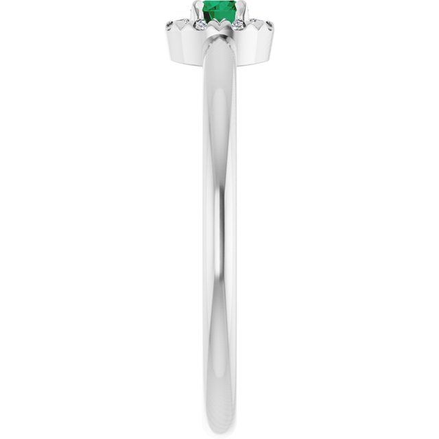 Sterling Silver Lab-Grown Emerald & .03 CTW Natural Diamond French-Set Halo-Style Ring