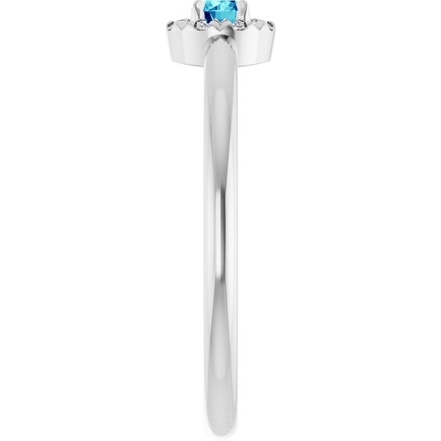 Sterling Silver Natural Blue Zircon & .03 CTW Natural Diamond French-Set Halo-Style Ring