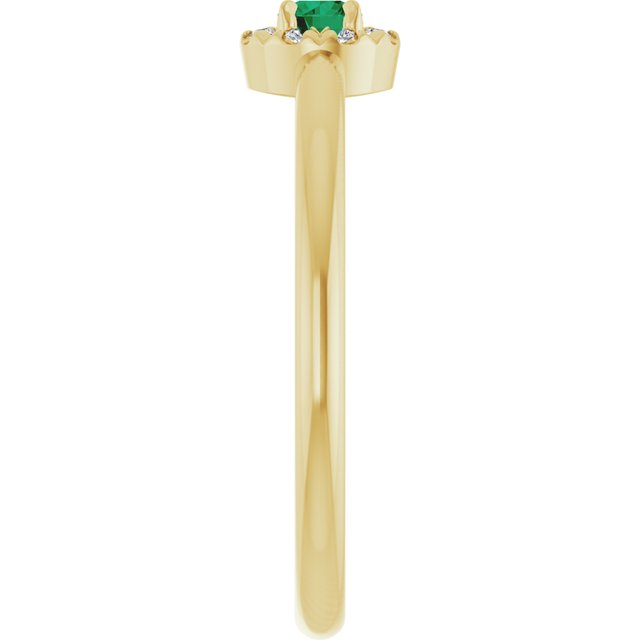 14K Yellow Natural Emerald & .03 CTW Natural Diamond French-Set Halo-Style Ring