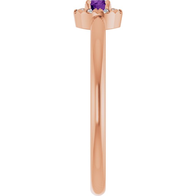 14K Rose Natural Amethyst & .03 CTW Natural Diamond French-Set Halo-Style Ring