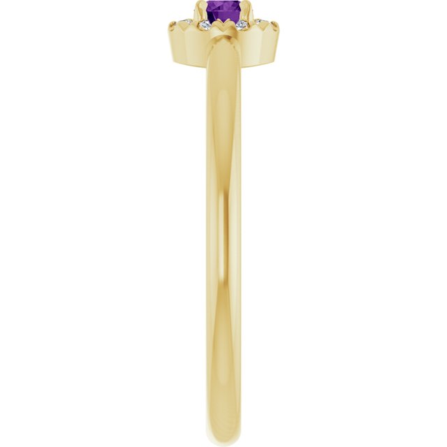 14K Yellow Natural Amethyst & .03 CTW Natural Diamond French-Set Halo-Style Ring