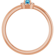 14K Rose Natural Blue Zircon & .03 CTW Natural Diamond French-Set Halo-Style Ring