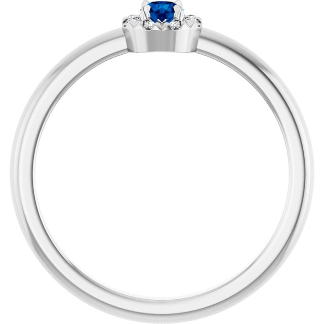 14K White Natural Blue Sapphire & .08 CTW Natural Diamond French-Set Halo-Style Ring