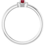 14K White Lab-Grown Ruby & .03 CTW Natural Diamond French-Set Halo-Style Ring
