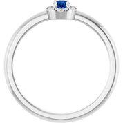 Sterling Silver Lab-Grown Blue Sapphire & .03 CTW Natural Diamond French-Set Halo-Style Ring