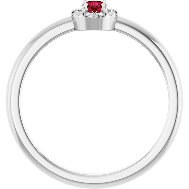 Sterling Silver Lab-Grown Ruby & .03 CTW Natural Diamond French-Set Halo-Style Ring