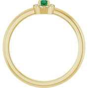 14K Yellow Natural Emerald & .03 CTW Natural Diamond French-Set Halo-Style Ring
