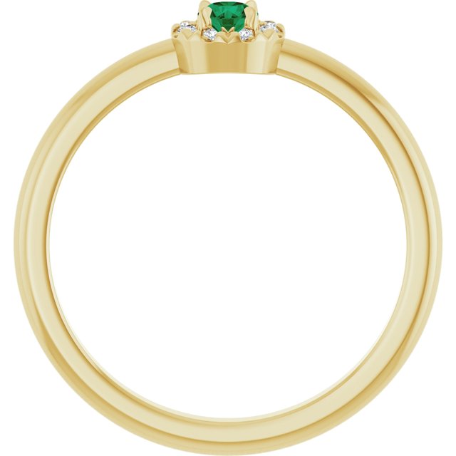 14K Yellow Natural Emerald & .03 CTW Natural Diamond French-Set Halo-Style Ring