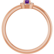 14K Rose Natural Amethyst & .03 CTW Natural Diamond French-Set Halo-Style Ring