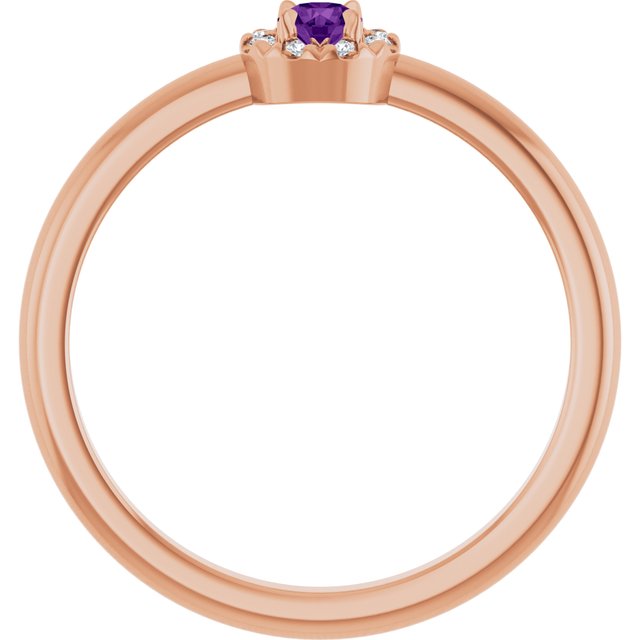14K Rose Natural Amethyst & .03 CTW Natural Diamond French-Set Halo-Style Ring
