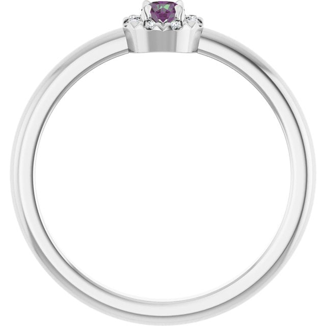 Sterling Silver Lab-Grown Alexandrite & .03 CTW Natural Diamond French-Set Halo-Style Ring