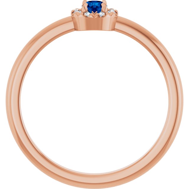 14K Rose Natural Blue Sapphire & .08 CTW Natural Diamond French-Set Halo-Style Ring