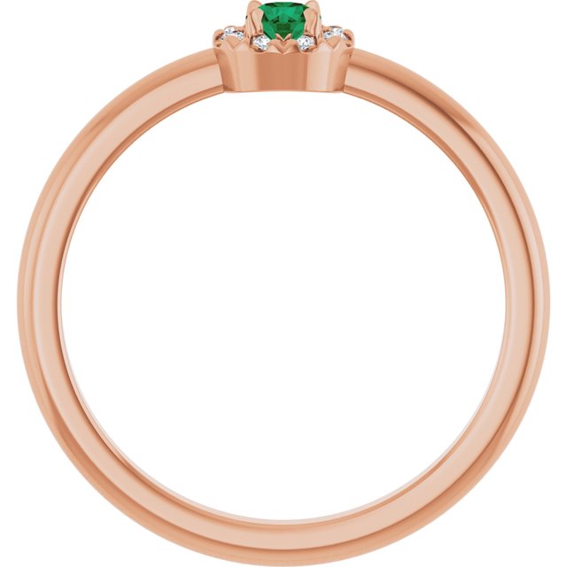 14K Rose Lab-Grown Emerald & .03 CTW Natural Diamond French-Set Halo-Style Ring