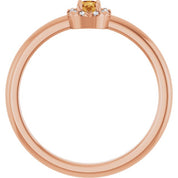 14K Rose Natural Citrine & .03 CTW Natural Diamond French-Set Halo-Style Ring
