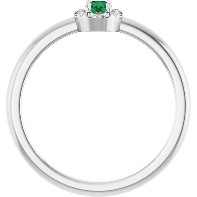 Sterling Silver Lab-Grown Emerald & .03 CTW Natural Diamond French-Set Halo-Style Ring
