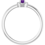 Sterling Silver Natural Amethyst & .03 CTW Natural Diamond French-Set Halo-Style Ring