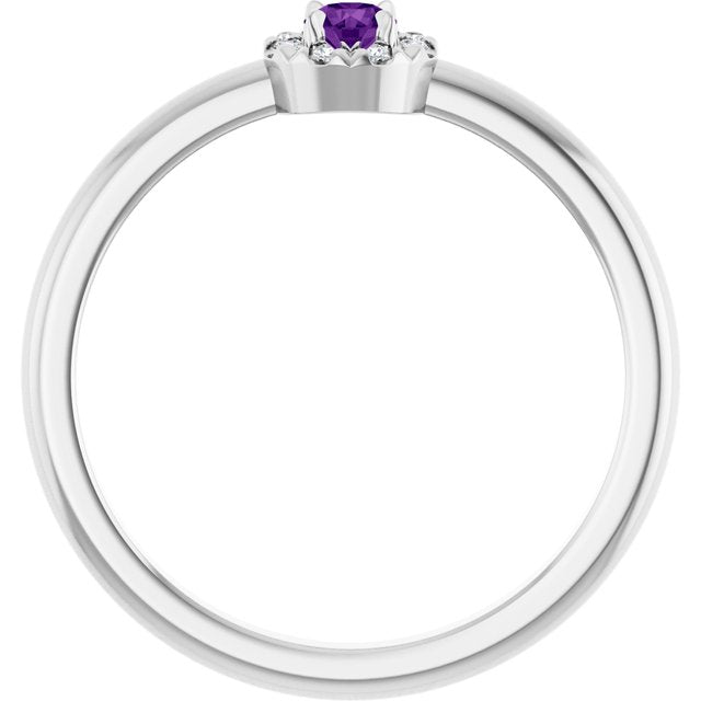 Sterling Silver Natural Amethyst & .03 CTW Natural Diamond French-Set Halo-Style Ring