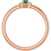 14K Rose Natural Emerald & .03 CTW Natural Diamond French-Set Halo-Style Ring