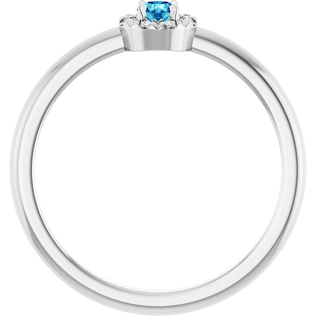 Sterling Silver Natural Blue Zircon & .03 CTW Natural Diamond French-Set Halo-Style Ring