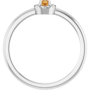 14K White Natural Citrine & .03 CTW Natural Diamond French-Set Halo-Style Ring