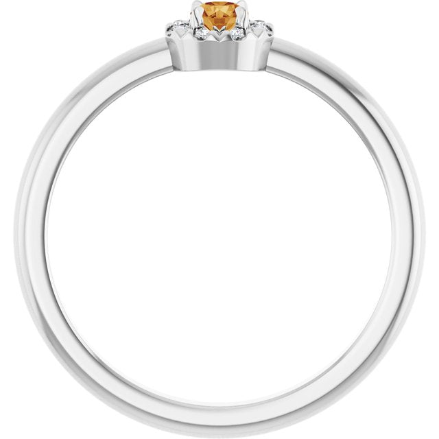 14K White Natural Citrine & .03 CTW Natural Diamond French-Set Halo-Style Ring